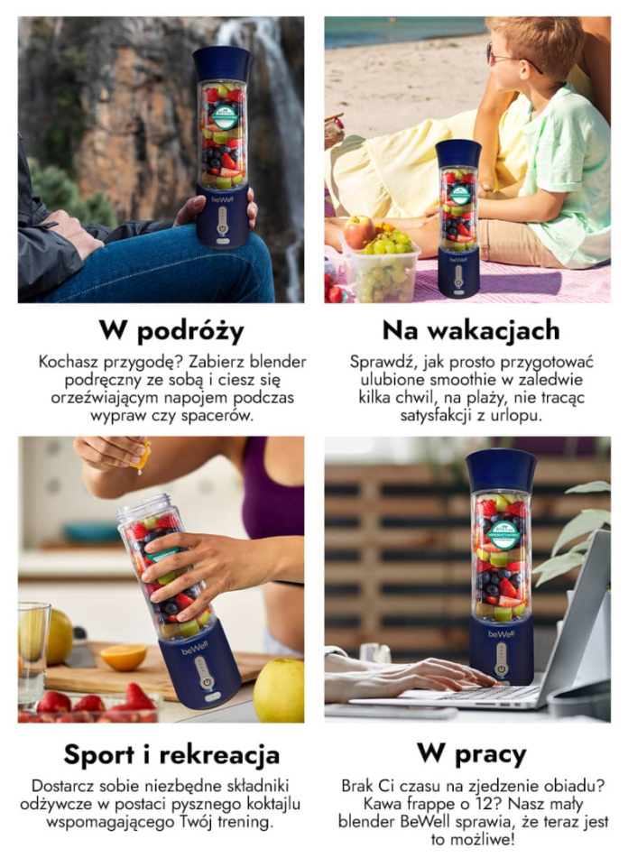 Blender osobisty biały w różnych sytuacjach